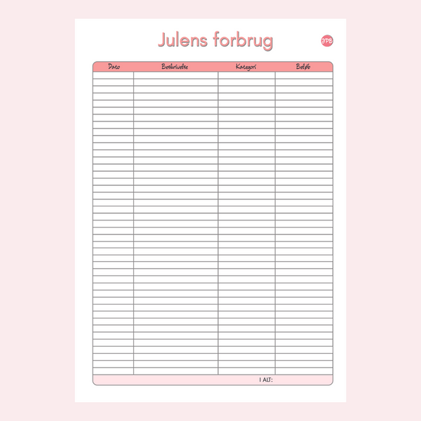 Julebudget-ark | Hold styr på julebudgettet | Digital Download