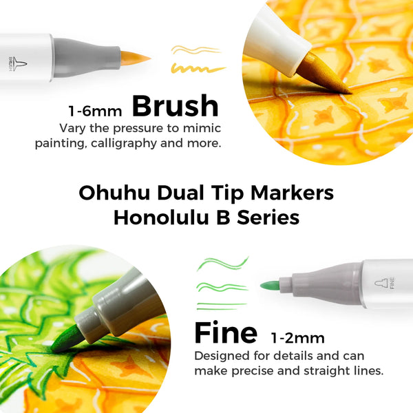 Ohuhu Honolulu Markers – 216 stk. (Brush & Fine Tip)