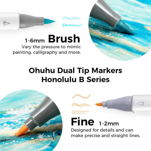 Ohuhu Honolulu Markers – 48 stk. Pastel Colors (Brush & Fine)