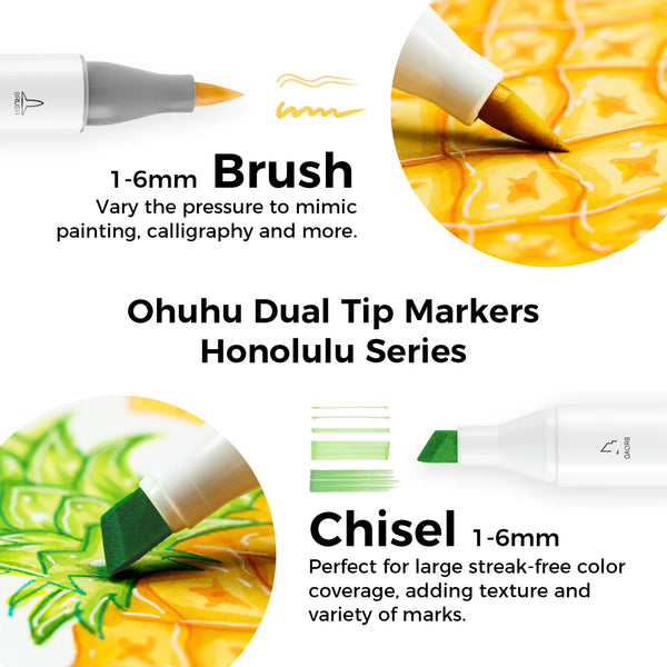 Ohuhu Honolulu Markers – 120 stk. (Brush & Chisel)