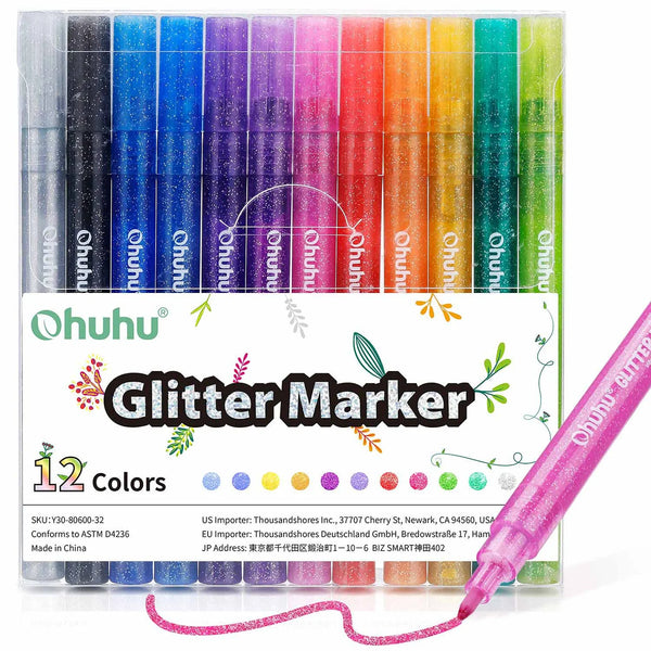 Ohuhu glitter & metallic tuscher (12 farver)