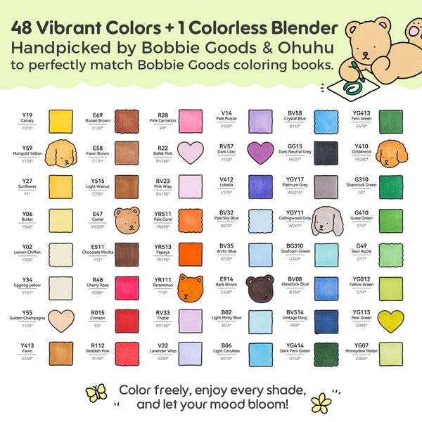 Ohuhu x Bobbie Goods Honolulu B – 48 alkoholtuscher (Brush & Fine) i taske