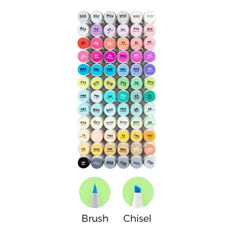 Ohuhu Honolulu Markers – 72 stk. (Brush & Chisel Tip)