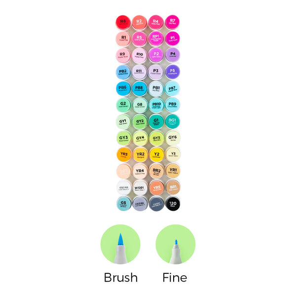 Ohuhu Honolulu B Markers – 48 stk. (Brush & Fine tip)