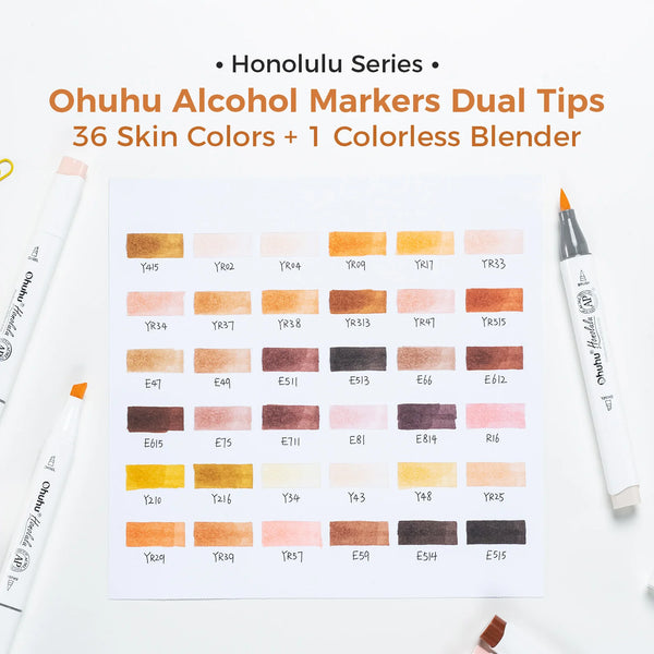Ohuhu Honolulu B Hudtone Markers – 36 stk. (Brush & Fine)