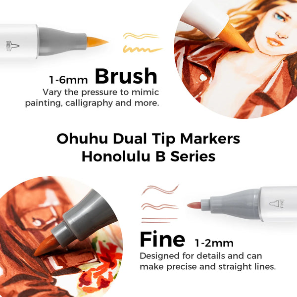 Ohuhu Hudtone Markers – 24 stk. (Brush & Fine)