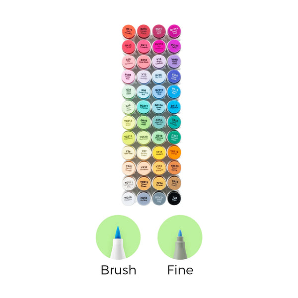 Ohuhu Honolulu B Markers – 48 stk. (Brush & Fine tip)