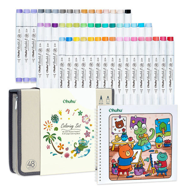 Ohuhu 48 Colors Alcohol Markers + malebog – Samlet sæt