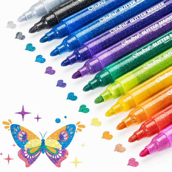 Ohuhu glitter & metallic tuscher (12 farver)