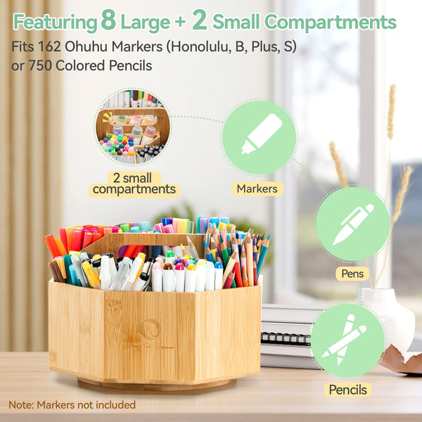 Ohuhu Rotating Bamboo Rack – 360° roterende bambus organizer